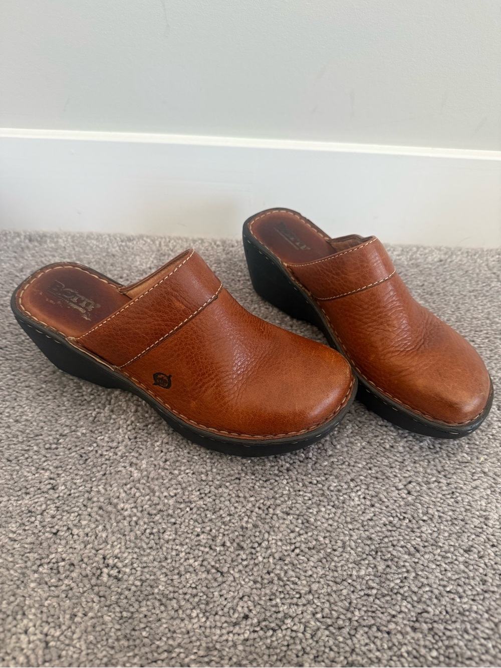 Born Brown Leather Wedge Mules